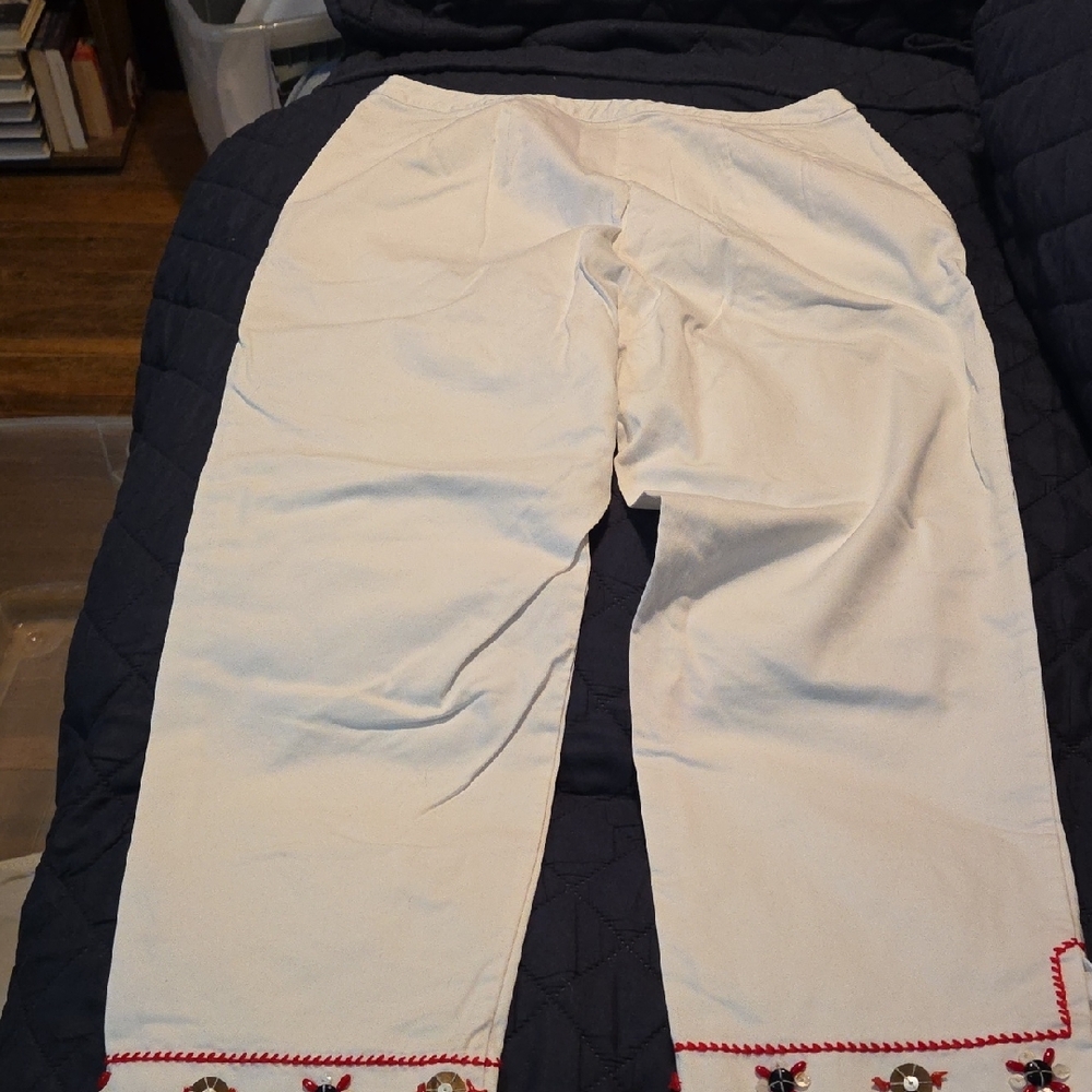 Ruby Rd. White Pants with Red Embroidery - Picture 4 of 4